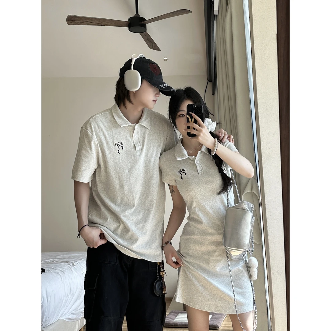 情侣装2025新款夏季一裙一衣法式休闲Polo领显瘦气质连衣裙男上衣