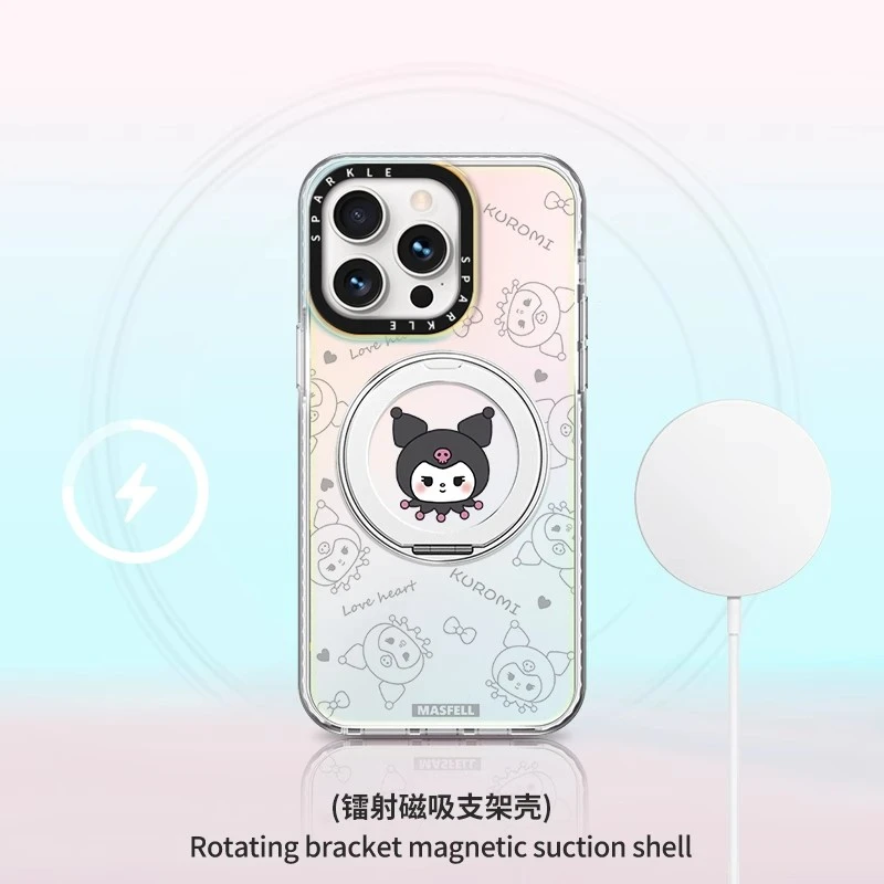 适用苹果17网红magsafe磁吸支架库洛米iphone15卡通14镭射手机壳