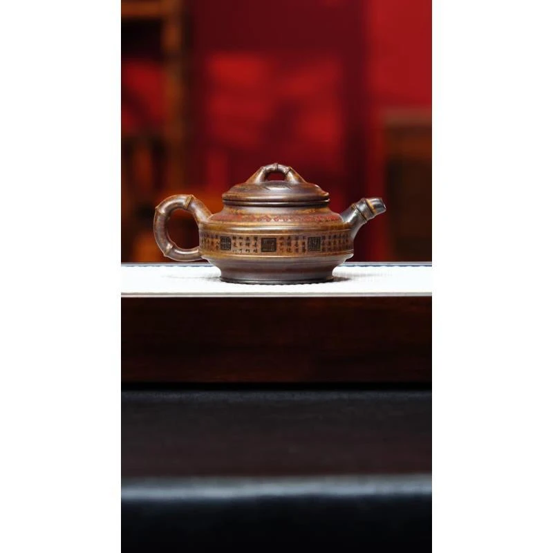 宜兴紫砂 双线竹鼓 龙骨金砂 李志刚 h165