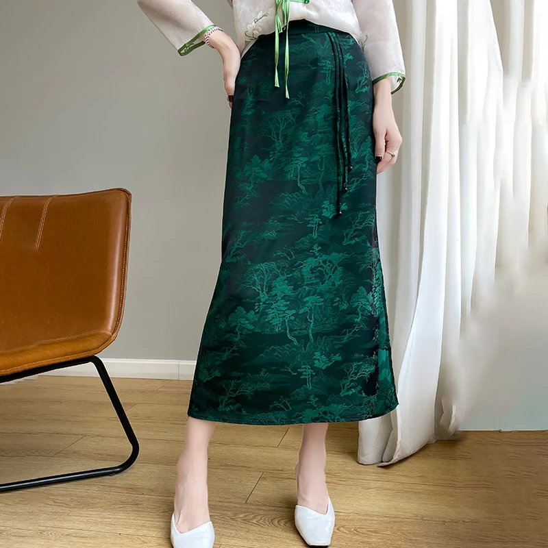 夏季新款山茶树花半身裙显瘦气质开叉中长款洋气衣服女RWA121