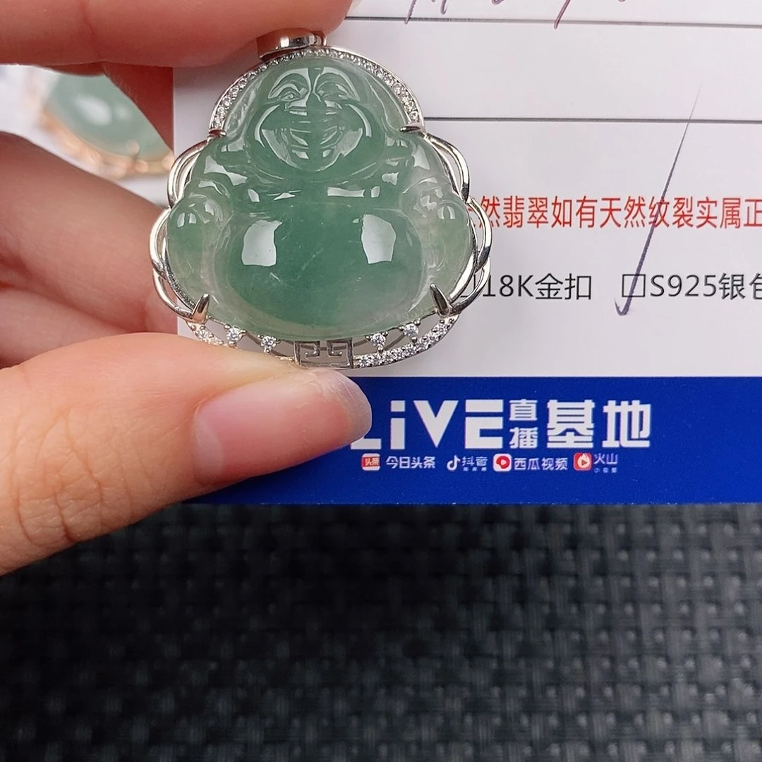 颈饰银S925镶嵌翡翠佛公