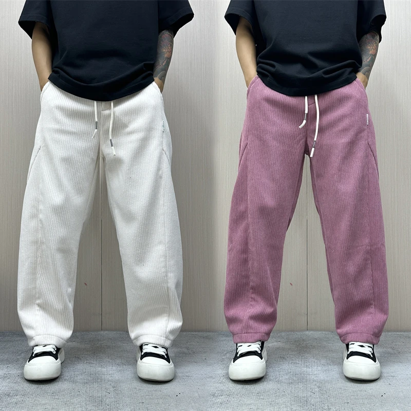 昊Studio冬季男士加绒卫裤宽松裤日系直筒时尚潮流纯色垂感休闲裤