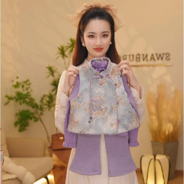 【Y.a2942】2024新款女宝中国风气质盘扣马甲针织衫长裤加厚套装