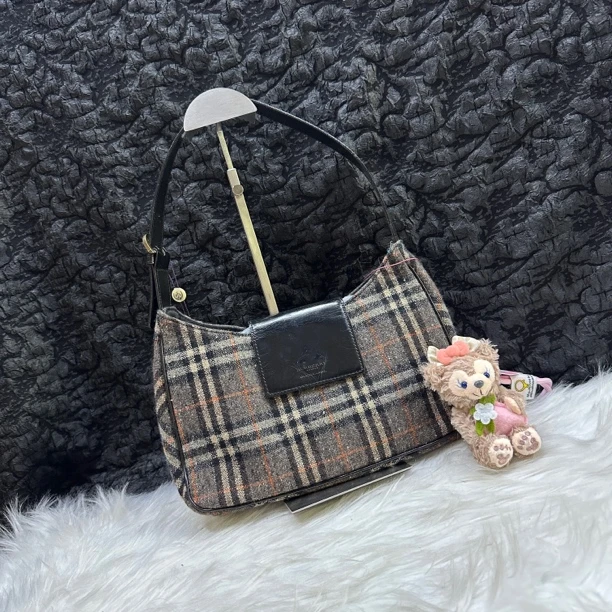 95新 BURBERRY/博柏利 巴宝莉格纹单肩hobo腋下包