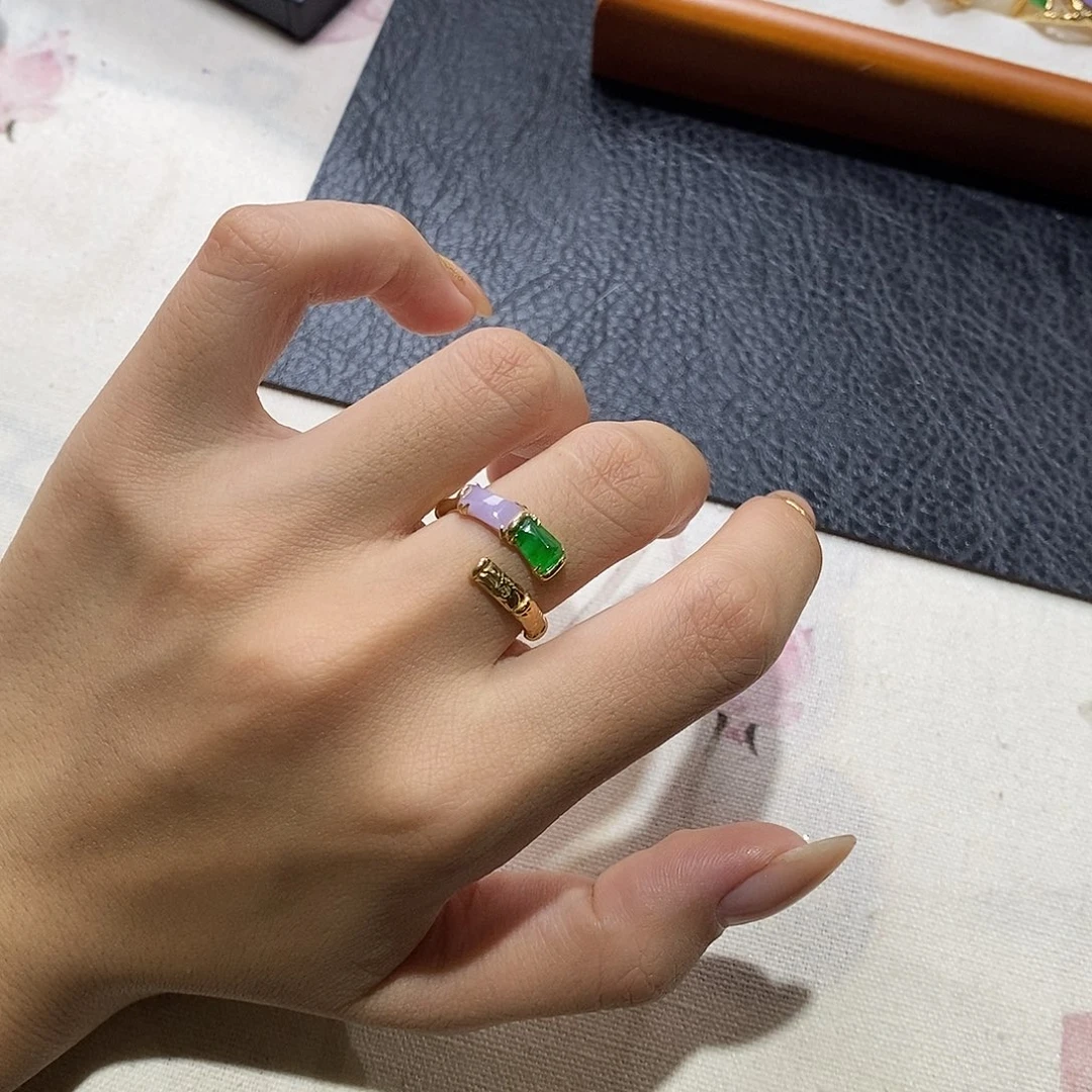 翡翠戒指18K金镶嵌“节节高”随行戒指 48小时鉴赏