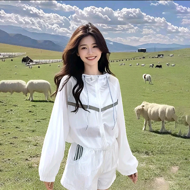 薄款透气防晒衫套装女2025夏季新款潮流时尚休闲防晒衣短裤两件套