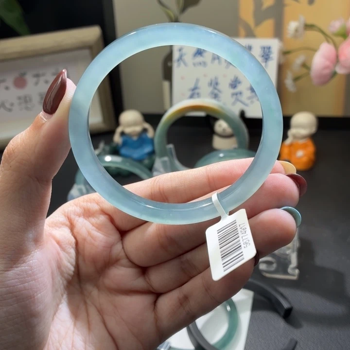 翡翠未镶嵌手镯纯净冰川蓝59