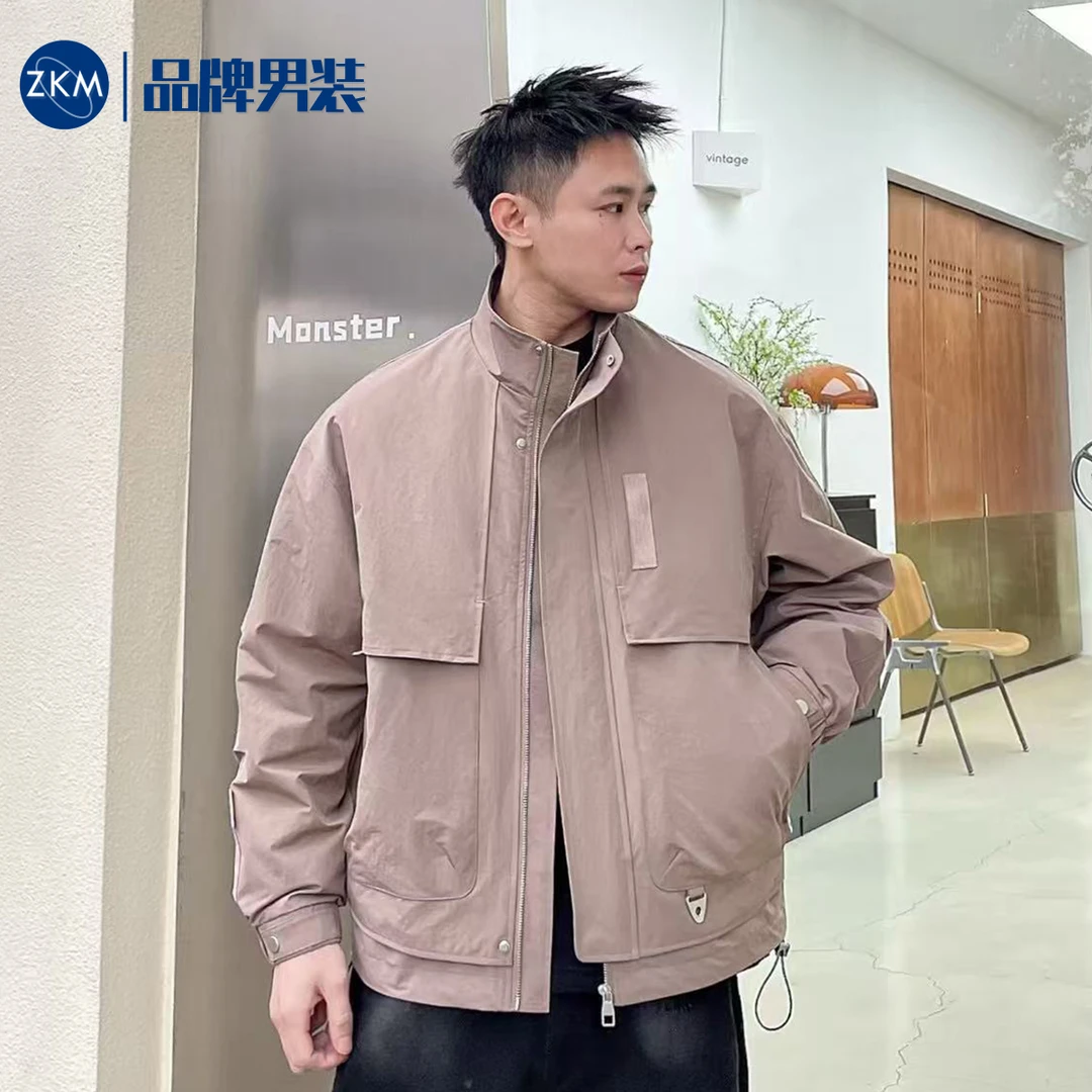 【高货原创】ZKM-2509春季设计款宽松潮流工装立领拉链夹克男外套Q