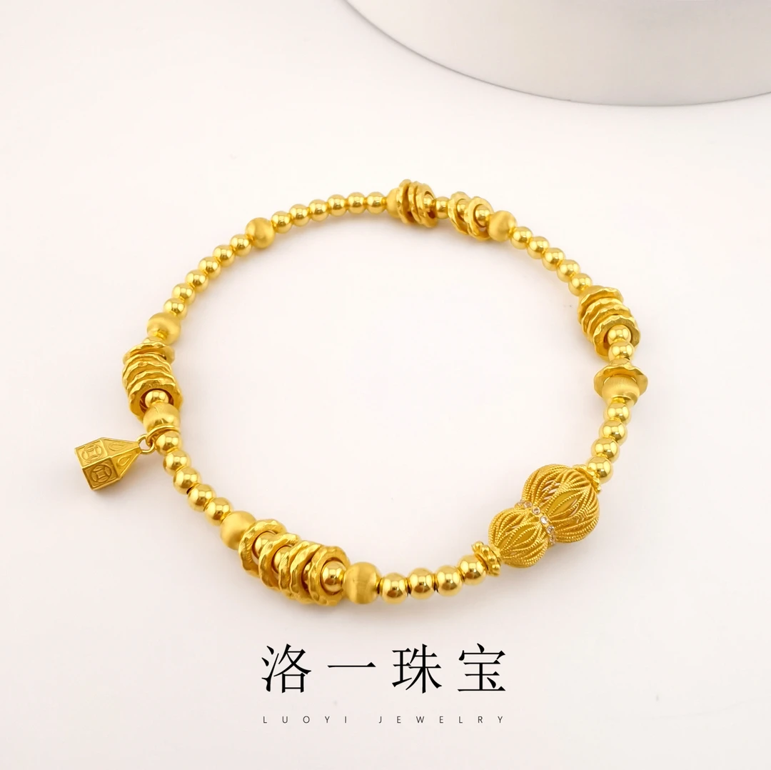 【洛一珠宝】18K金光珠葫芦设计款手串称心如意单圈弹力绳款气质
