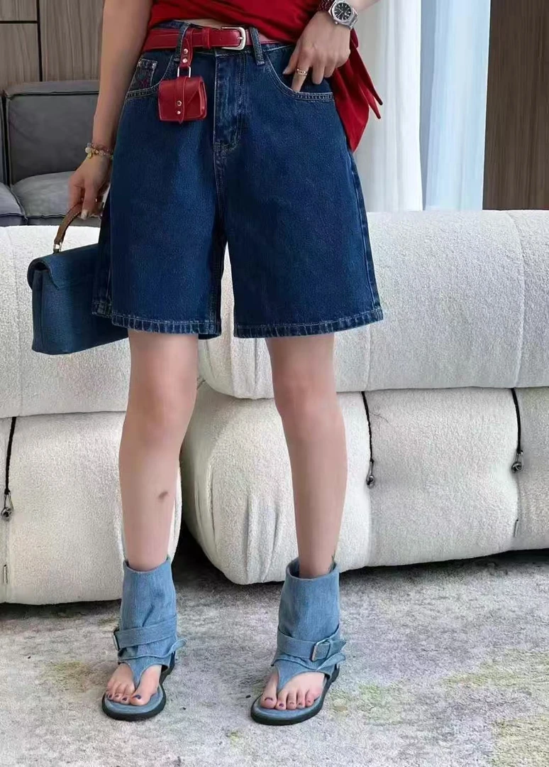 【王小小82202】夏新款韩国蓝高腰显瘦宽松阔腿五分牛仔短裤女纯色
