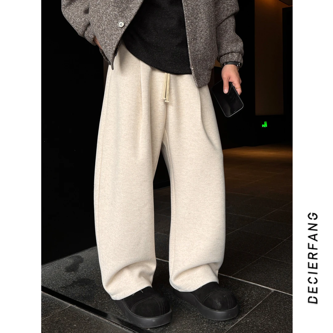 秋冬季绵羊毛定制面料垂感休闲裤男慵懒软糯宽松百搭休闲长裤