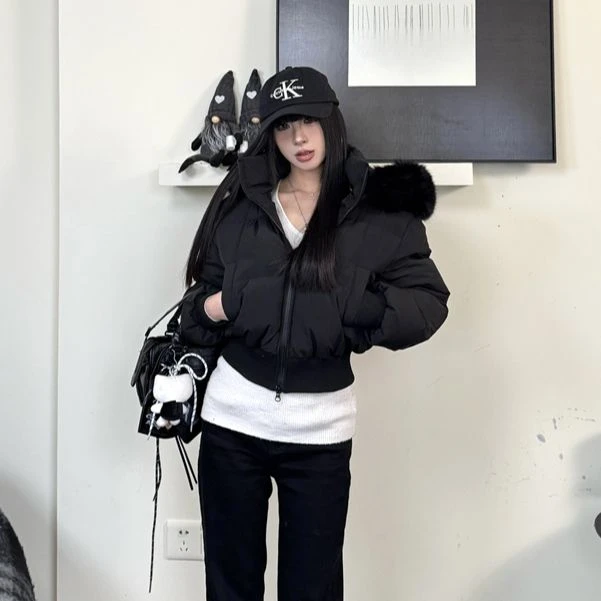 芬兰雪境 冬季小个子毛领连帽棉服收腰加厚休闲短款显瘦棉衣女