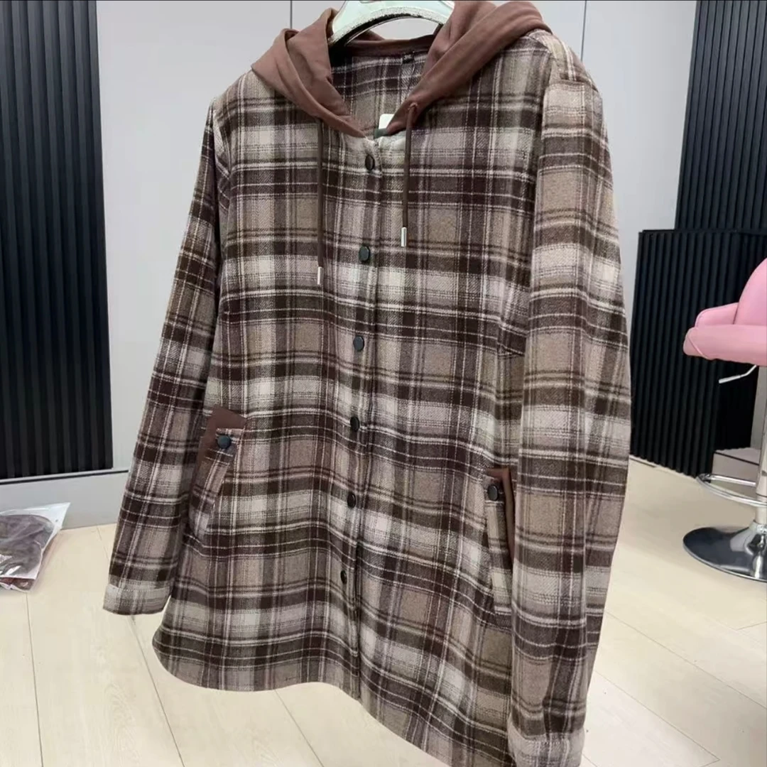 3658大码女装春季新款拼色帽长袖上衣外套