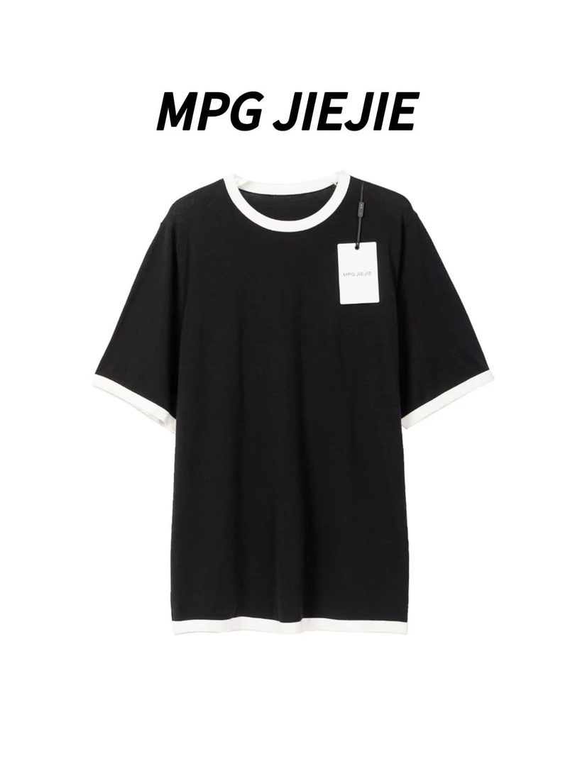 MPG JIEJIE【简谱】25春夏大码时尚休闲女士简约黑白拼接短袖针织