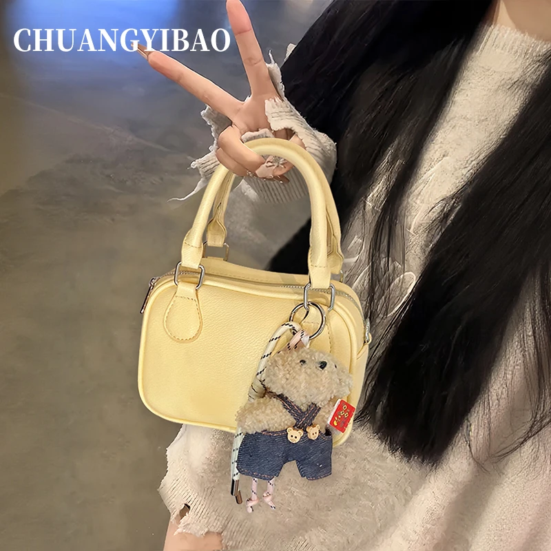 超火手提保龄球包包女式2025新款轻奢小众设计高级感斜挎波士顿包