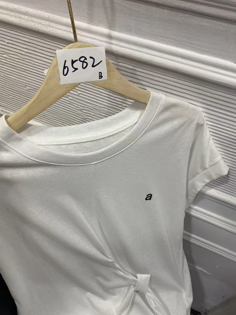 BIAORAN/标冉2025春季新款休闲刺绣字母抽绳T恤6582