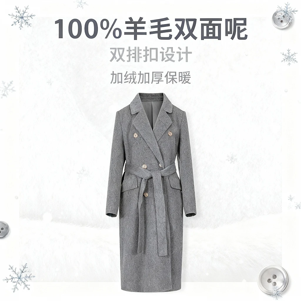 序篇双面呢大衣双排扣气质轻奢中长款设计师大衣65597