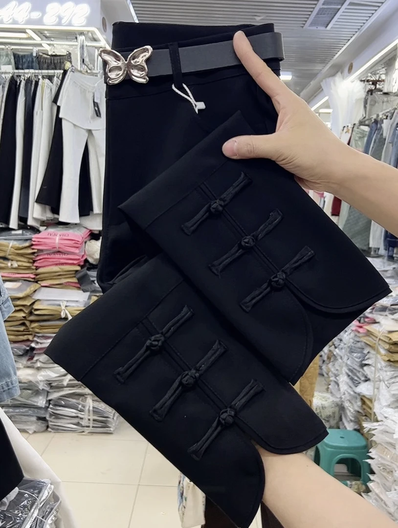 839款后面盘扣款国风小脚裤时尚百搭设计师气质小众女士