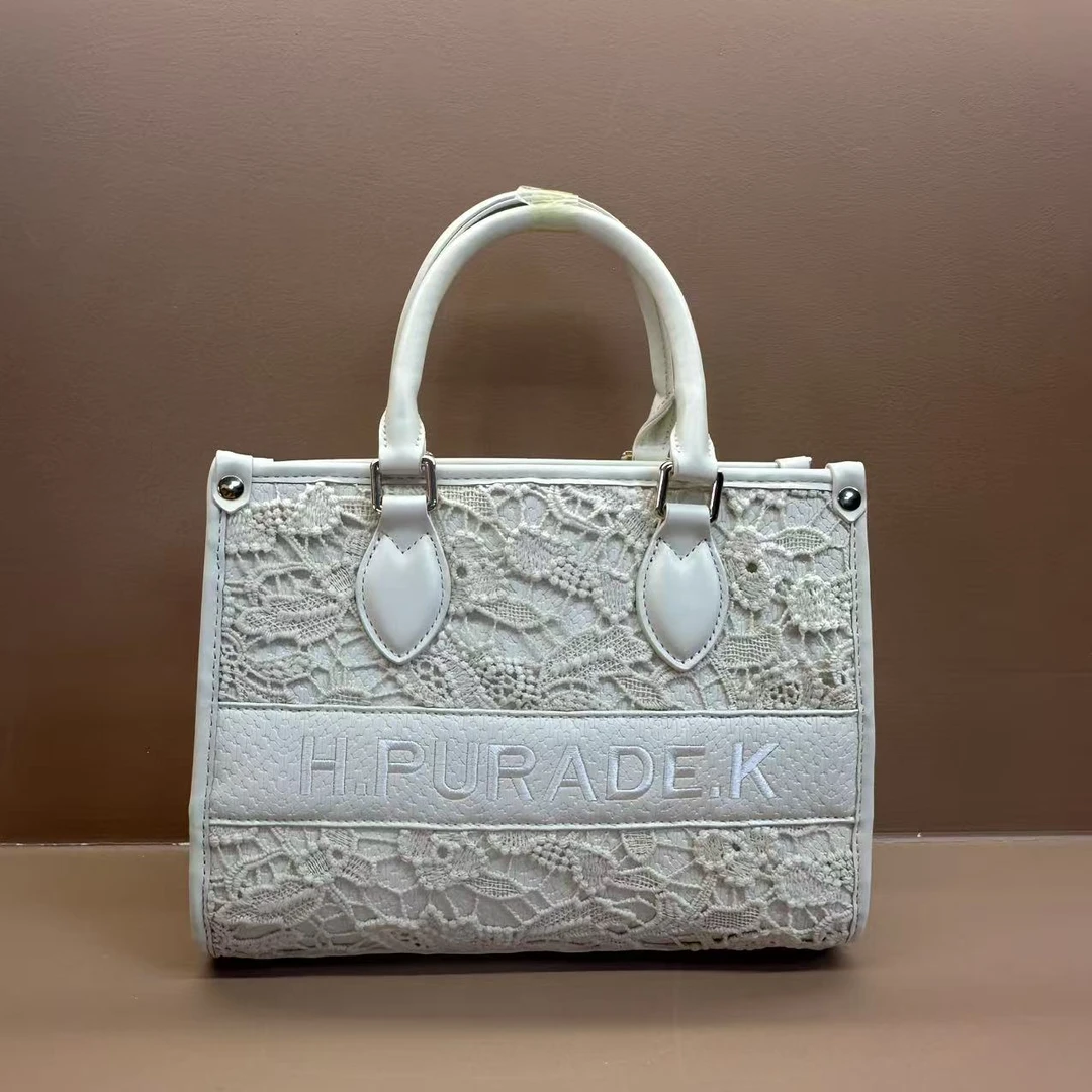 【糖糖福利】蕾丝春季单根手提款刺绣手提包高奢灰色复古银色女士