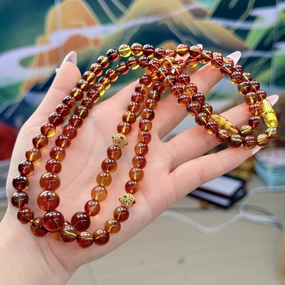 【XYY】18k金红蓝珀塔链-约11*7mm（多样性发其一）