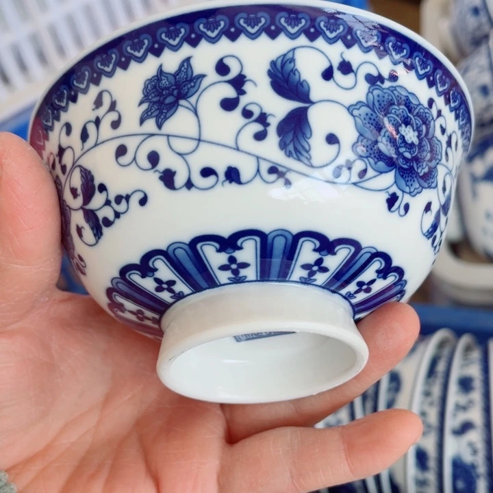 青花玲珑5寸饭碗芙蓉花
