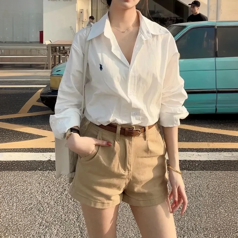 简约时尚老钱风休闲牛仔裤女2025年夏季新款高腰宽松百搭阔腿短裤