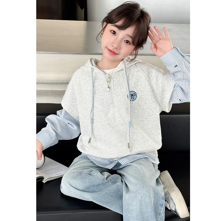 女童卫衣2025春秋新款童装洋气韩版连帽马甲两件套中大童学生春装