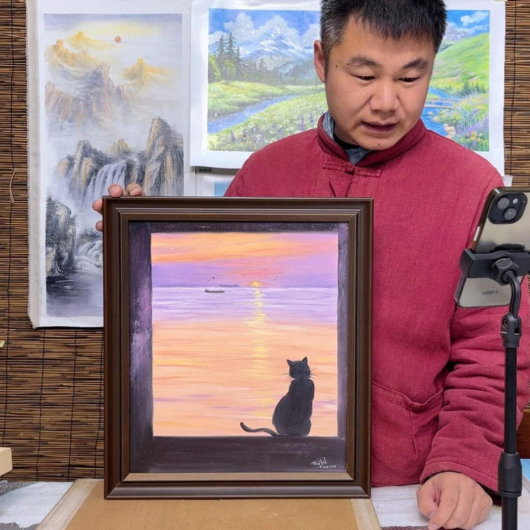 油画行路人小院绘画作品竞拍