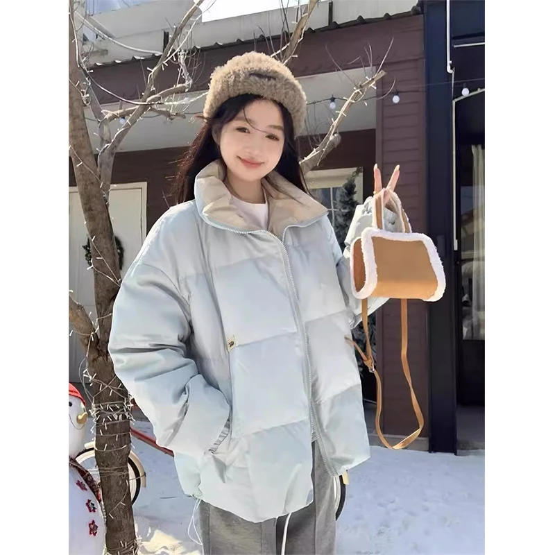 韩系少女baby蓝立领棉服棉袄女冬季新款奶呼呼加厚保暖面包服外套