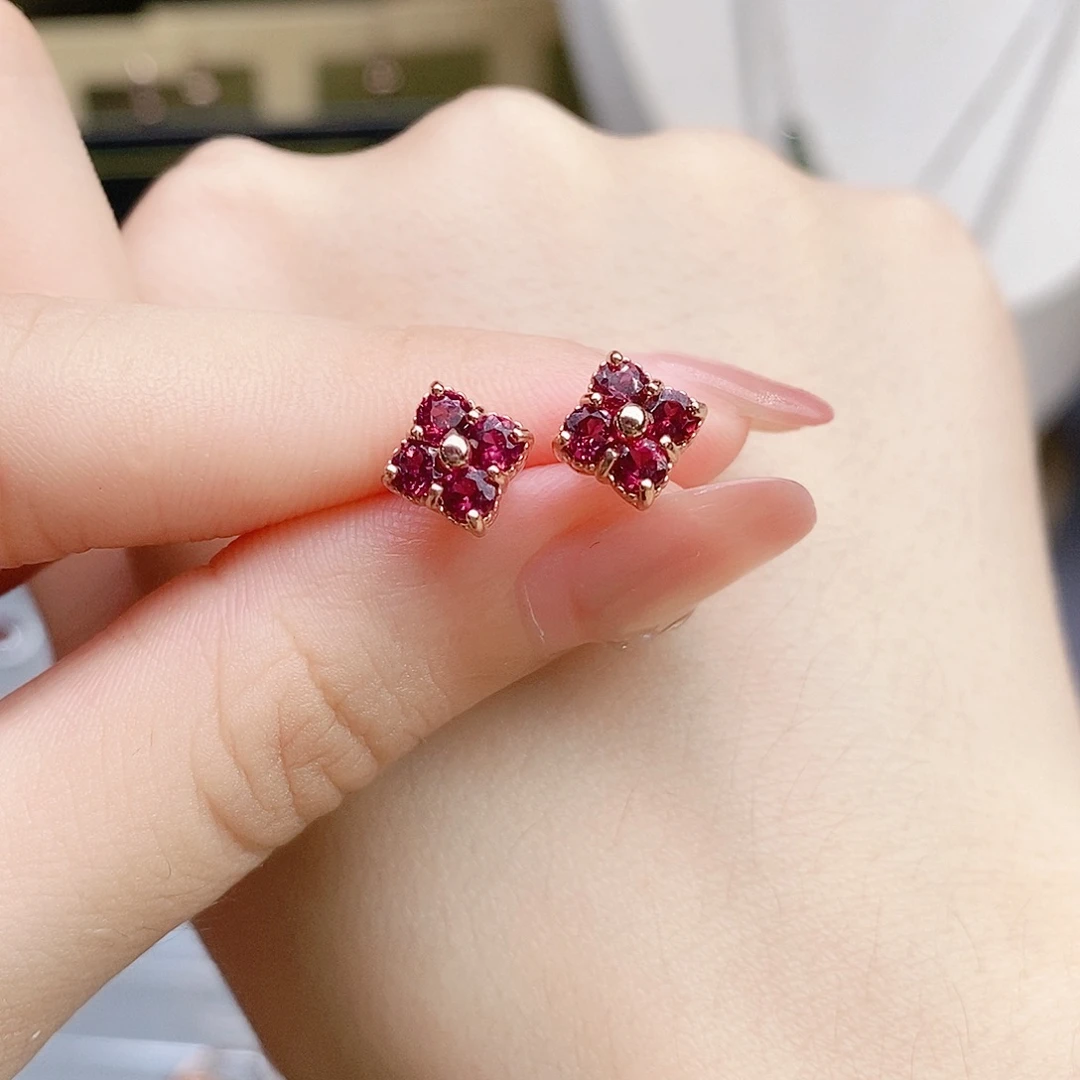 石榴石耳钉银S925镶嵌耳钉