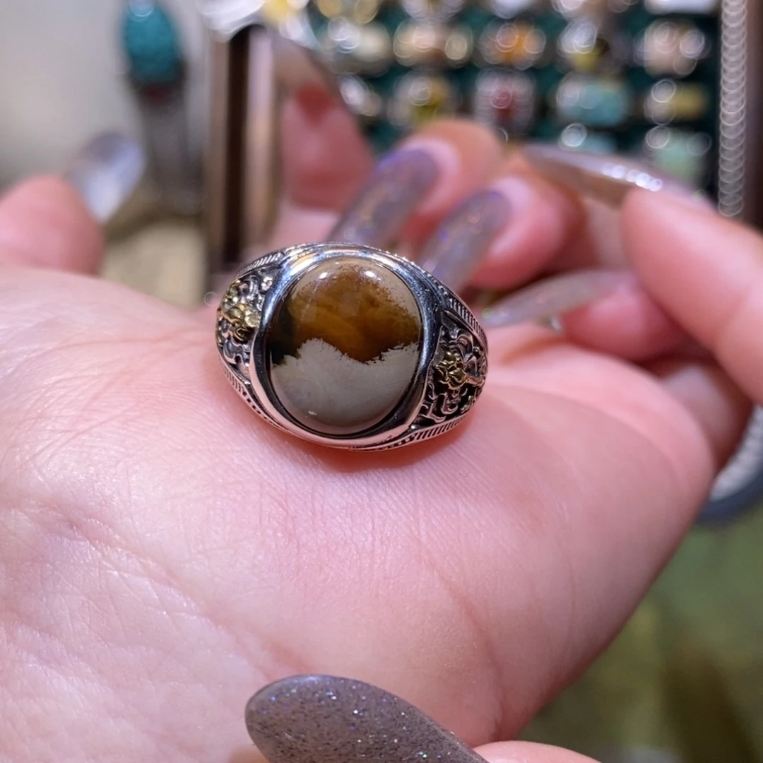 盛***风琥珀银S925镶嵌戒指