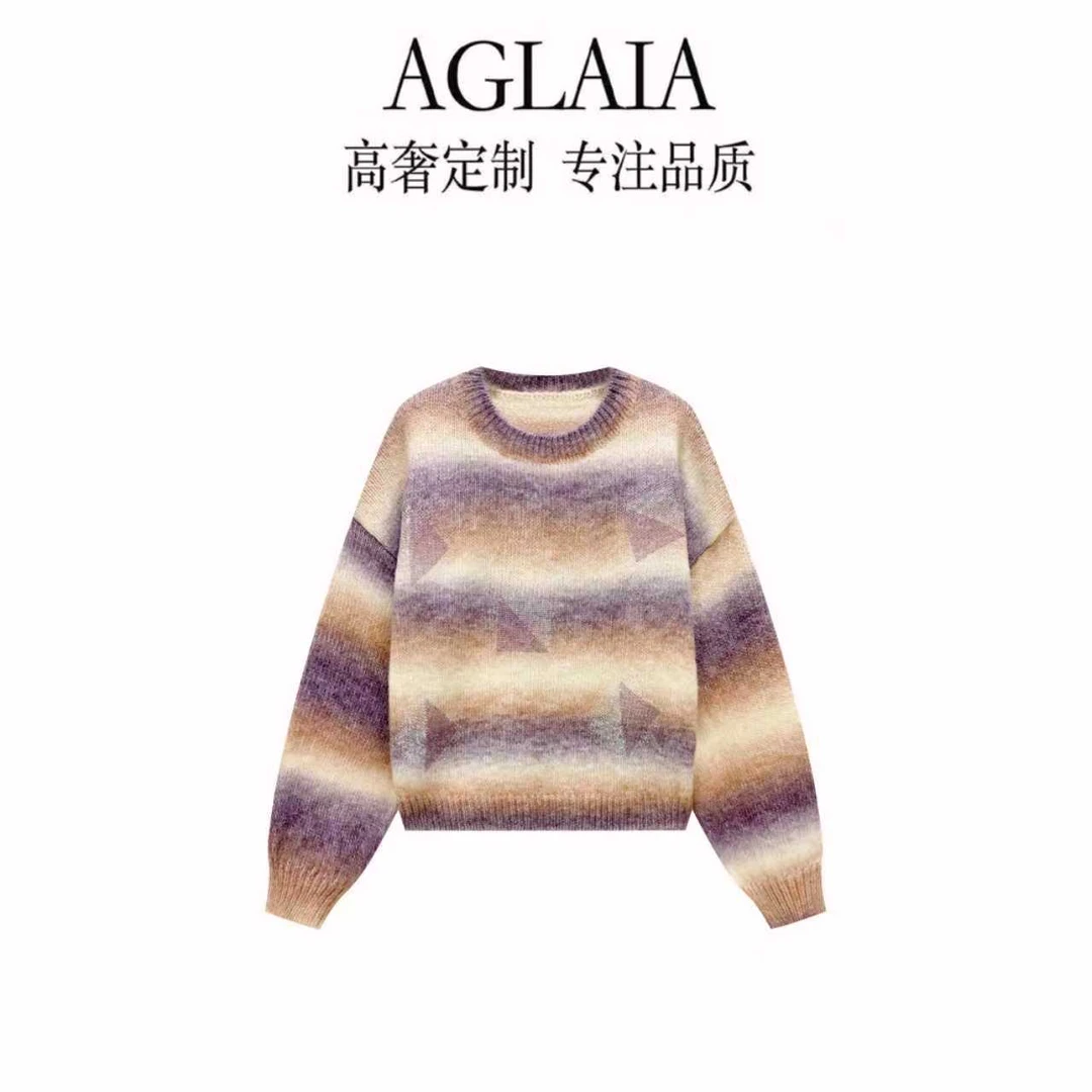 AGLAIA~2025秋季新款渐变色宽松慵懒风软糯套头针织衫毛衣6358