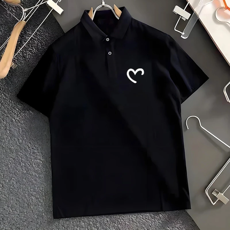 仓石一树潮牌爱心短袖polo衫男士潮牌ins夏季宽松简约翻领T恤上衣