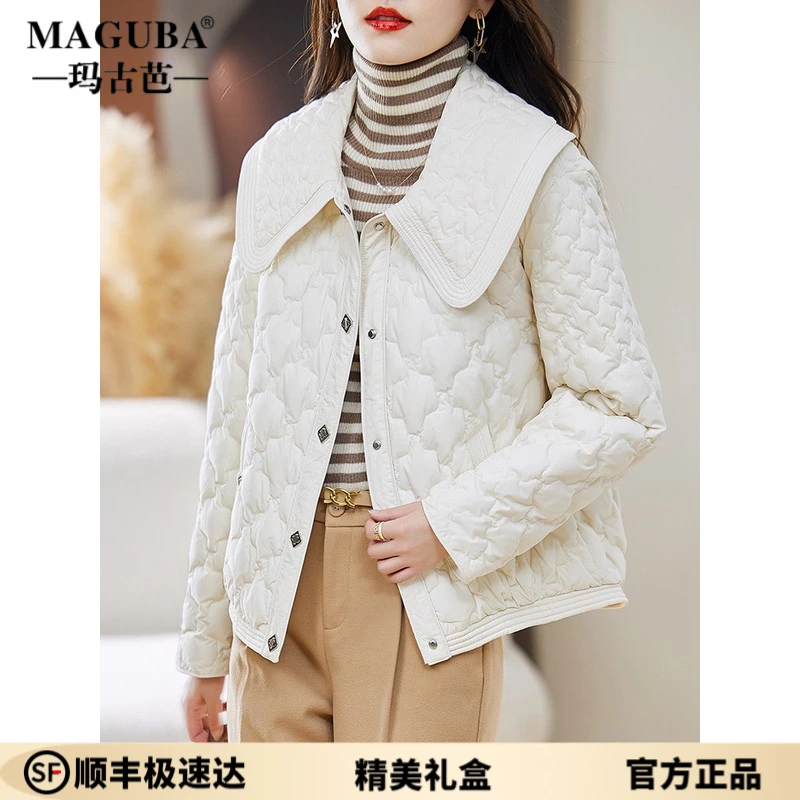 玛古芭轻薄羽绒服女冬季款小个子短款时尚高端洋气菱格白鸭绒外套