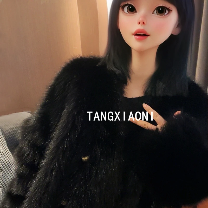 闪闪黑托 新品毛毛外套潮牌女装