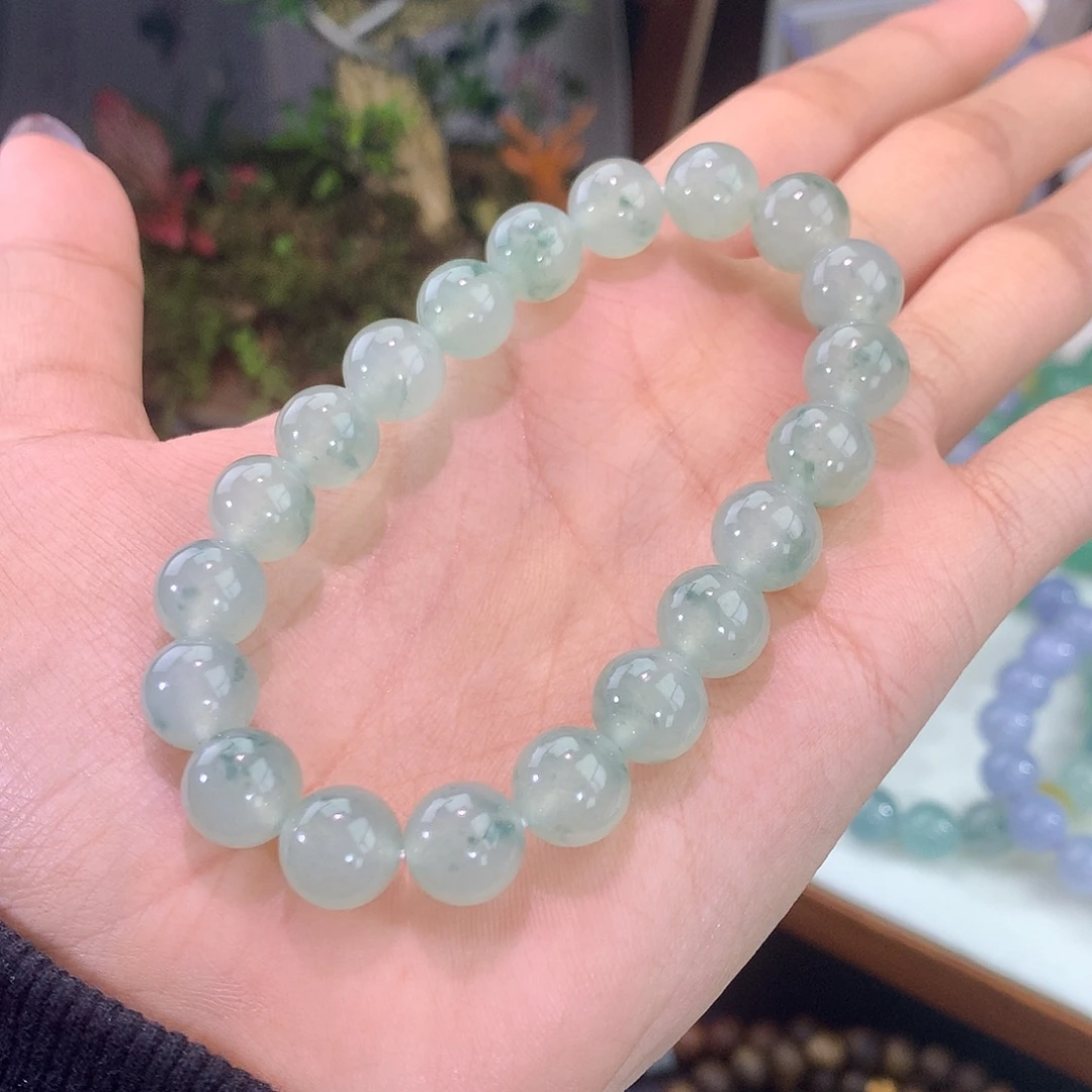 翡翠未镶嵌手链冰飘绿花手串