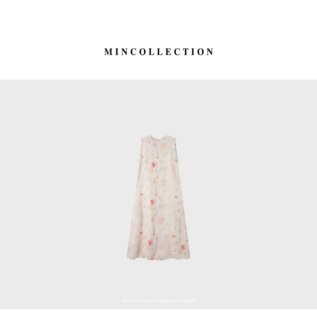 DE Mincollection花卉背心裙/法式重工晕染花卉全亚麻连衣裙40250