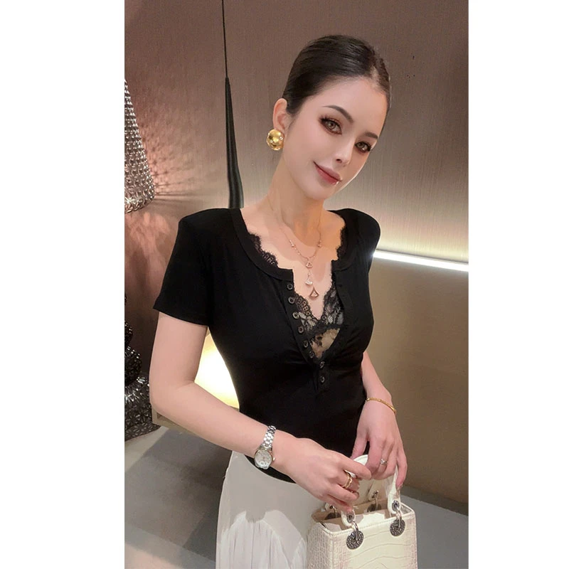 （特价）假两件蕾丝拼接T恤短袖上衣SY30484