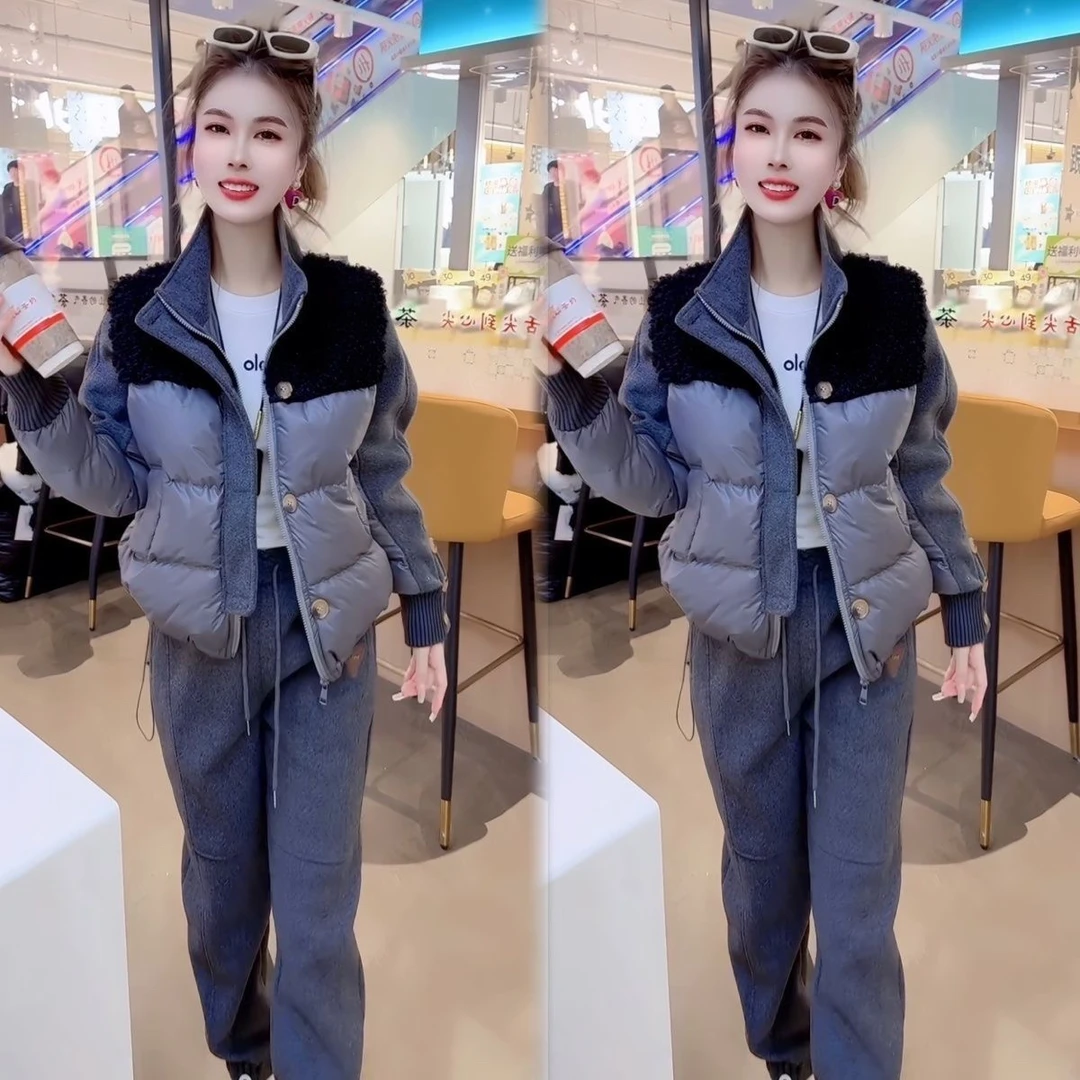 冬季新款立领拼接棉衣保暖外套女百搭加厚休闲风长袖外套