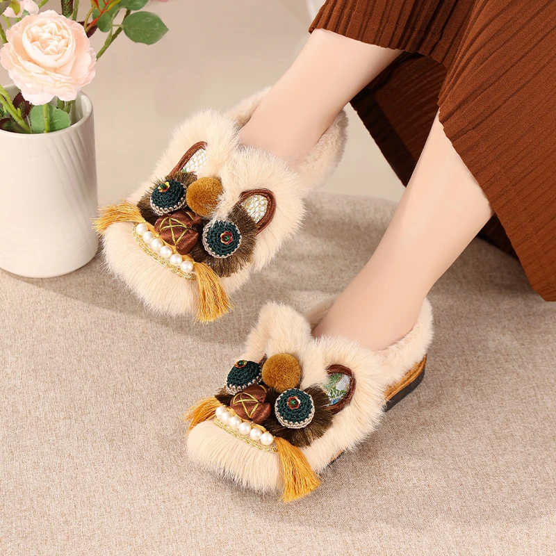 国风手工虎头鞋新中式平底棉鞋复古民族风非遗手工冬季保暖老虎鞋