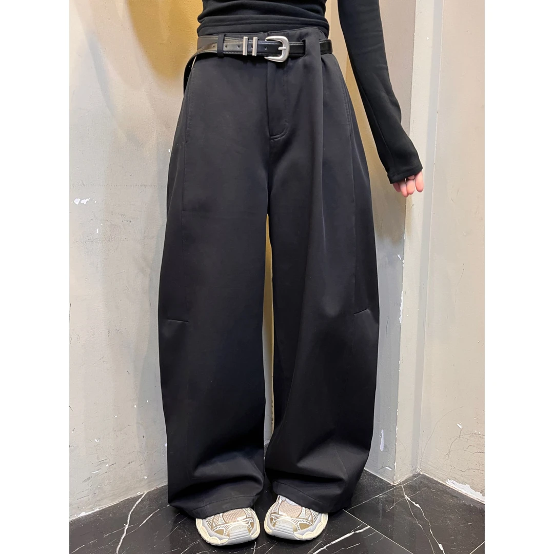 范范与凡凡【冬林息壤】冬季加绒单边压褶小众设计百搭显瘦拖地裤