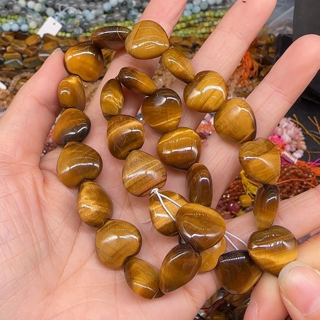 玛瑙/玉髓合金珠宝半成品虎眼爱心15mm一条