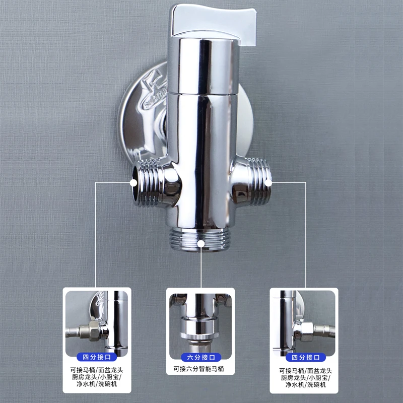 潜水艇一进三出角阀四通角阀全铜镀铬快开冷热水三角阀分水器四通