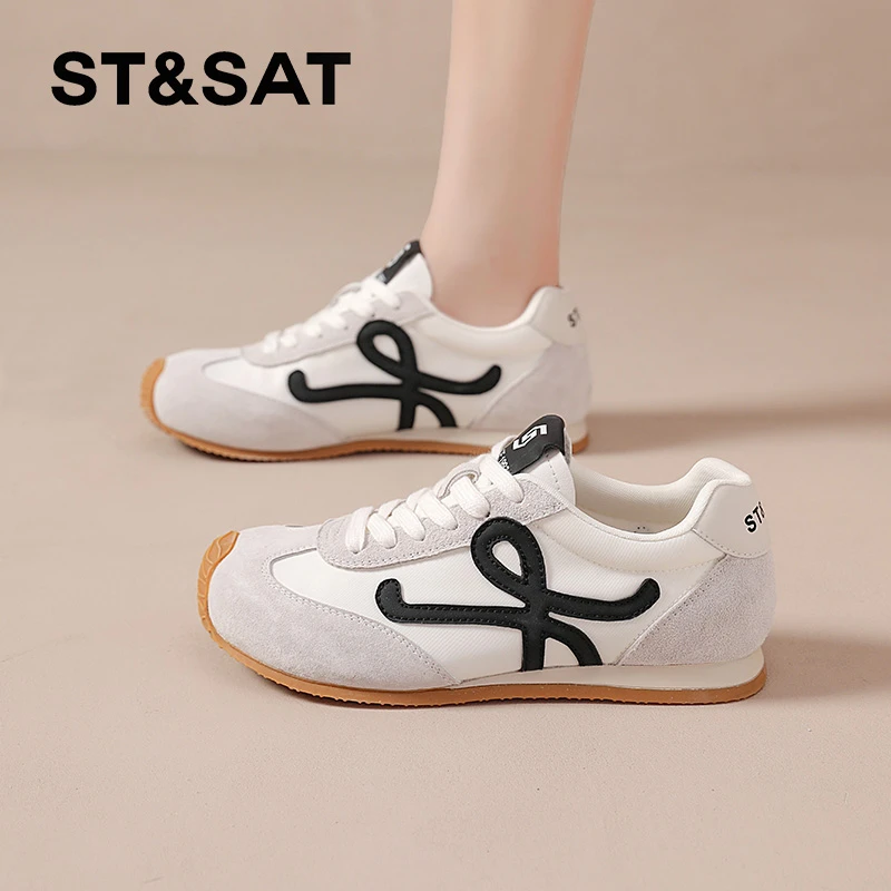 星期六德训鞋女款2025夏季新款百搭时尚平底阿甘鞋软底复古小白鞋