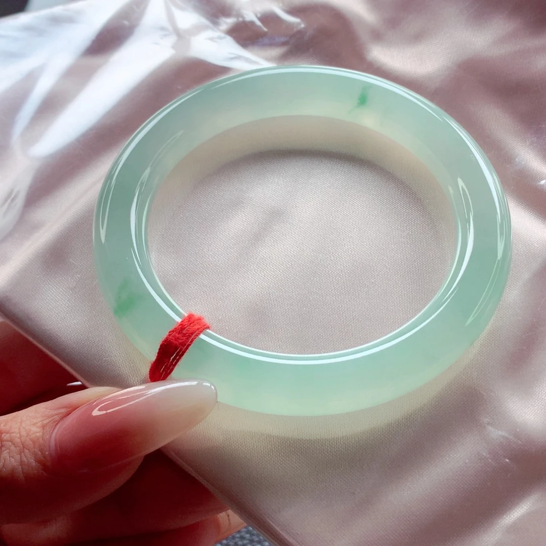 翡翠未镶嵌手镯58.5冰芙蓉甜绿透起光圆条 敏