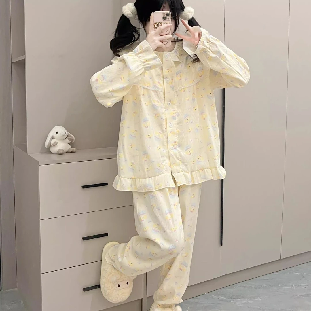 厨师饼饼女秋冬季长裤睡衣家居服套装夏季长袖甜美舒适学生  显瘦