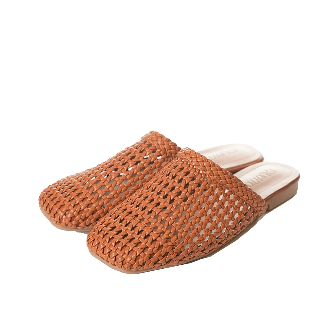 【婉婉专属】平底包头编织粗跟胶粘鞋包头拖复古透气夏季凉拖软底