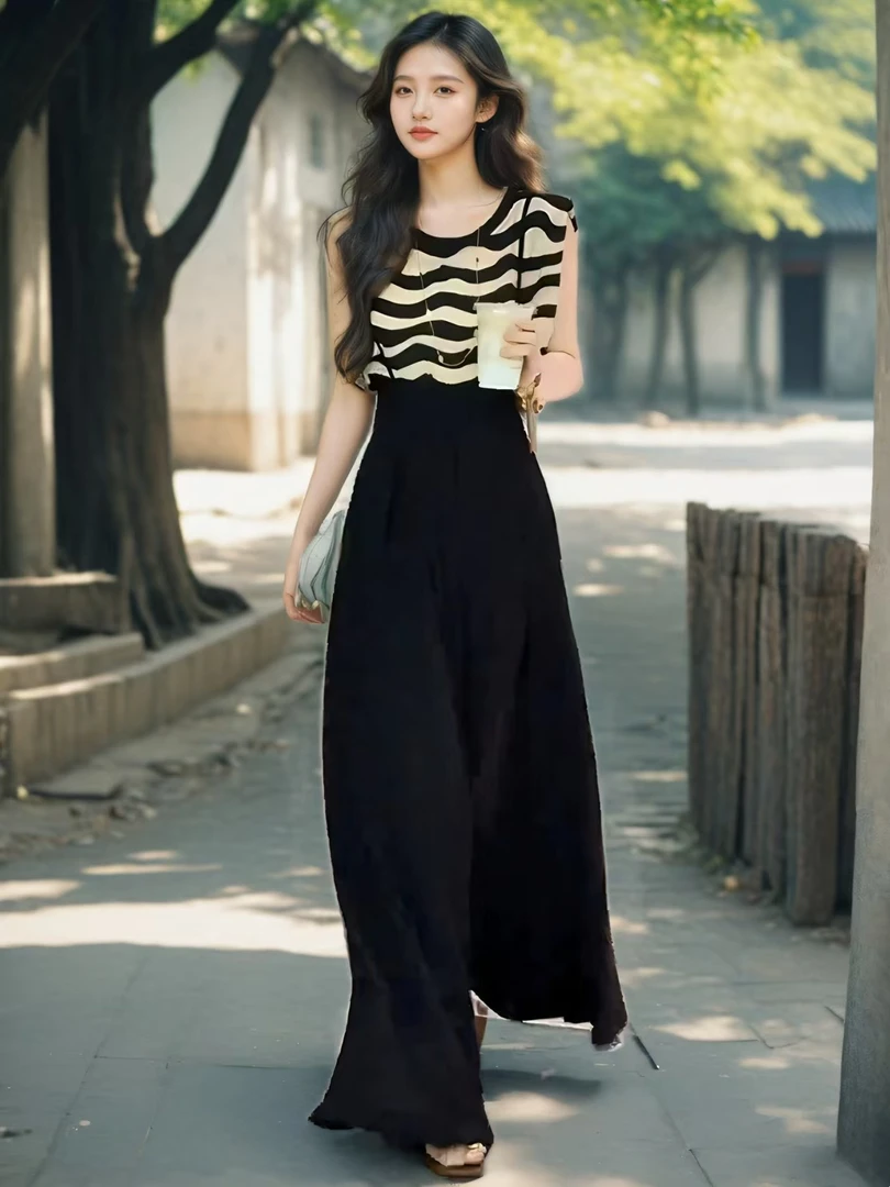 时尚背带气质裤套装2025夏季新款洋气显瘦短袖上衣纯欲慵懒风女装