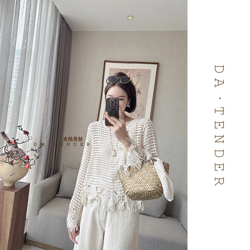 DA·Tender-“华月裳重工钩花上衣”春季时尚气质显瘦减龄镂空长袖