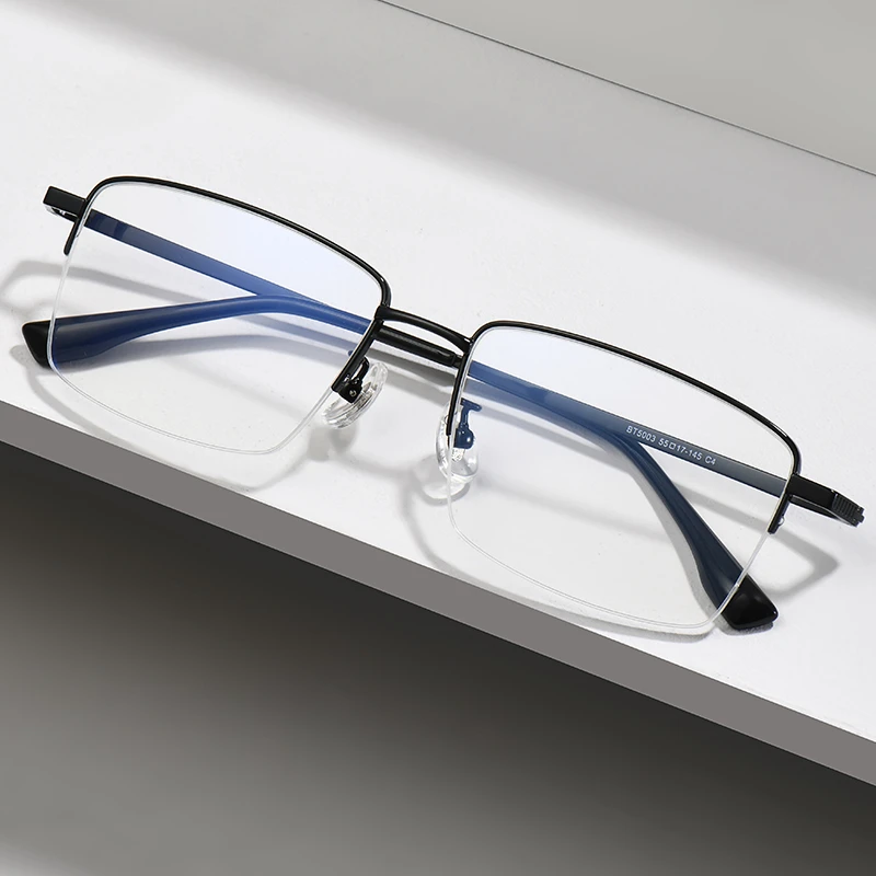 【免费配镜】“雅黑轻格”5003商务半框眼镜男可配度数防蓝光纯钛镜框